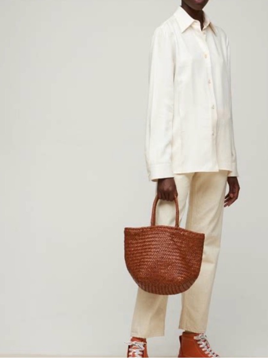 Dragon Diffusion Handbags - Dragon Diffusion Grace Basket Small Woven Buffalo Leather Tote / Tan